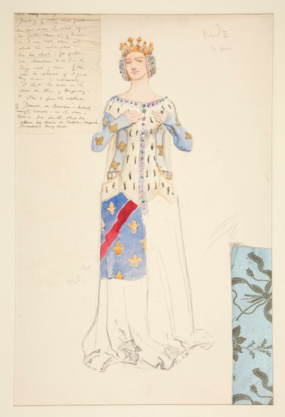 Kraliçe, Kral II. Richard için kostüm çizimi by Edwin Austin Abbey