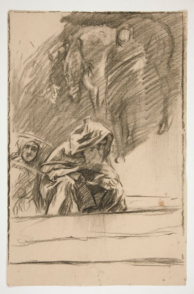 Üç figür ve at: için çalışma by Edwin Austin Abbey