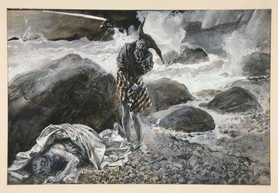 Trinculo ve Caliban, II. Perde, Sahne ii, Fırtına için çizim by Edwin Austin Abbey