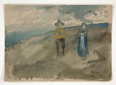 Bir Manzarada İki Figür (rekto); İnsan Çalışması by Edwin Austin Abbey