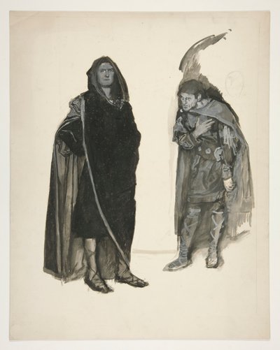 İki pelerinli adam, tanımlanamayan bir Shakespeare oyunu için eskiz by Edwin Austin Abbey