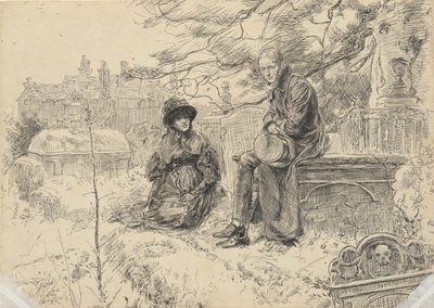 Bir kilise bahçesinde iki figür by Edwin Austin Abbey