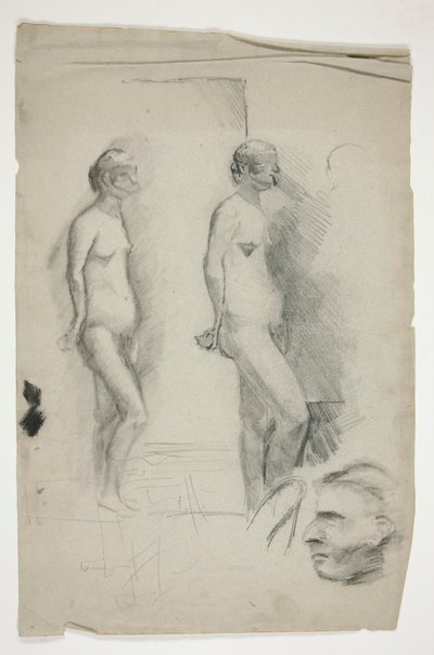 Çıplak bir modelin iki çizimi ve bir adam by Edwin Austin Abbey