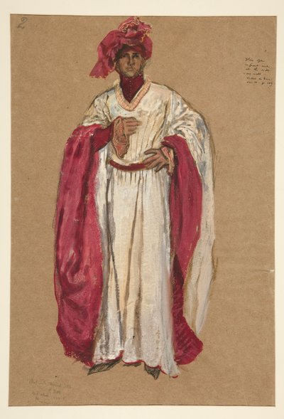 Kırmızı cüppeli kimliği belirsiz adam, Kral II. Richard için kostüm çizimi by Edwin Austin Abbey