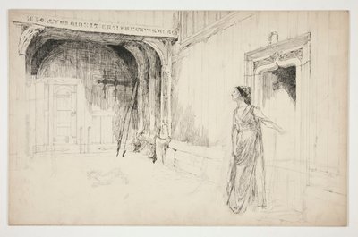 Bir iç mekanda kadın ve köpek - (bir oyun için tanımlanamayan resim?) by Edwin Austin Abbey