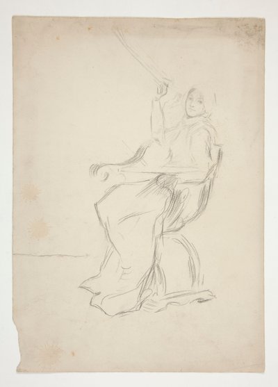 Sandalyede oturan kadın (rekto); Tanımlanamayan iki mimari çizim (verso) by Edwin Austin Abbey
