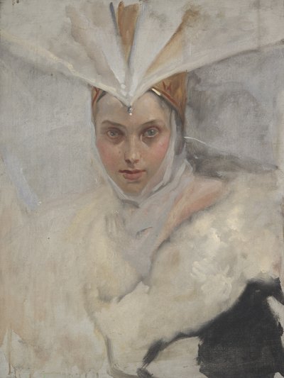Balıkçıl başlı kadın, beyaz kürk yakalı, 1897 by Edwin Austin Abbey