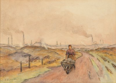 Endüstriyel Sahne, El Arabalı Adam (kağıt üzerinde karakalem ile suluboya) by Edwin Butler Bayliss