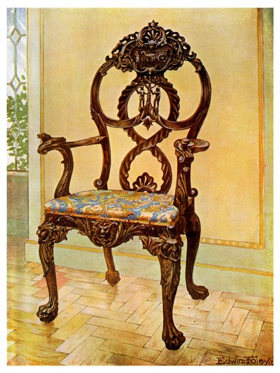 Oyma erken Chippendale başkan koltuğu, 1911-1912. by Edwin Foley