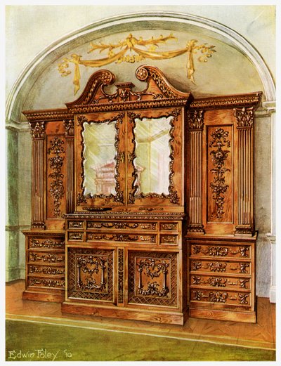Oymalı kapalı maun kitaplık, Chippendale stili, Fransız etkisi, 1911-1912. by Edwin Foley