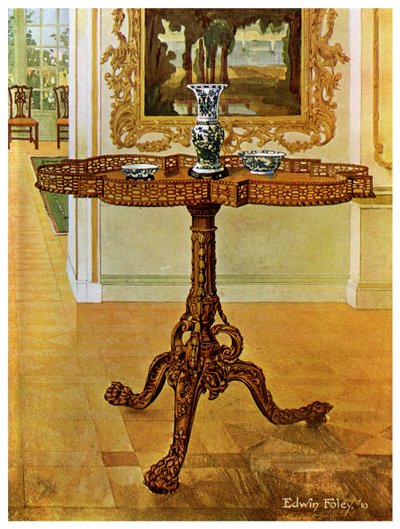 Şekilli perde kenarlı galeri masası, Chippendale Okulu, 1911-1912. by Edwin Foley