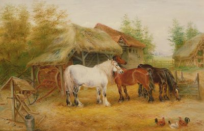 Bir çiftlik bahçesinde arabalar by Edwin Frederick Holt