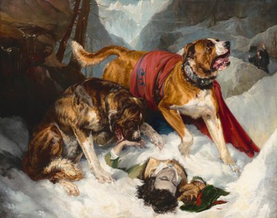 Alp Mastiffleri Sıkıntılı Bir Yolcuyu Canlandırıyor, 1820. by Edwin Henry Landseer