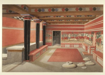 Knossos'taki Minos Sarayı'nın yeniden tasarlanan Taht Odası'nın resmi by Edwin J. Lambert