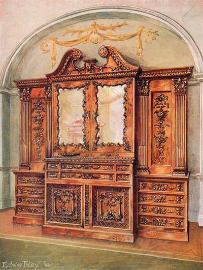 Oyma Kapalı Maun Kitaplık -- Chippendale Tarzı -- Fransız Etkisi by Edwin John Foley