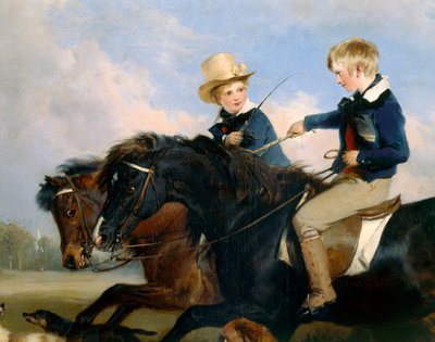 Hon ES Russell ve Kardeşi (369434 detayı) (panel üzeri yağlı boya) by Edwin Landseer