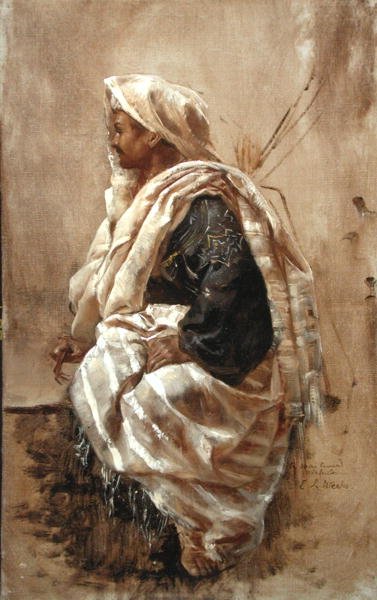 Oturan Arap (tuval üzerine yağlı boya) by Edwin Lord Weeks