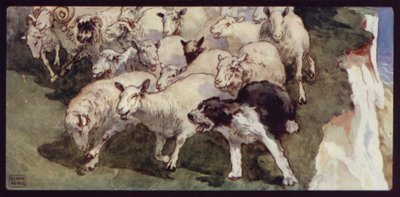 Uçurumlarda Kısa Kuyruklu Çoban Köpeği ve Sürü (renkli taş) by Edwin Noble