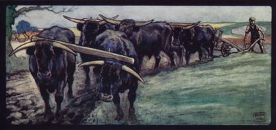 Sussex Yaylalarında Çiftçi Öküz (renkli taş) by Edwin Noble