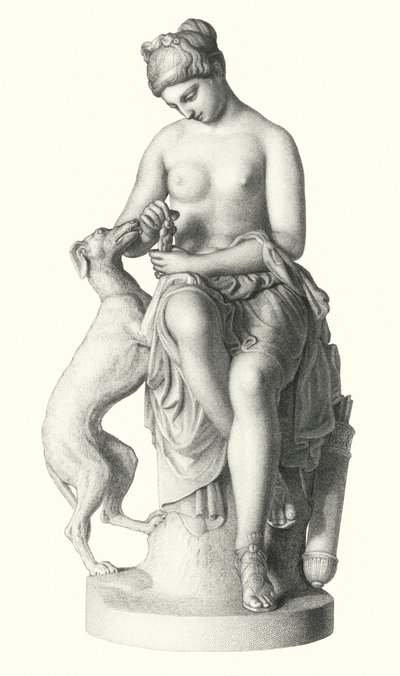 Kraliçe'nin elindeki RJ Wyatt'ın heykelinden E Roffe tarafından oyulmuş Avcı Kadın (gravür) by Edwin Roffe