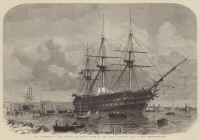 HMS Agamemnon, 91 Guns, Doğu Greenwich'teki Atlantik Denizaltı Kablosunun İngilizce Kısmını sevk ediyor by Edwin Weedon