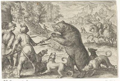 Ayı avı ile manzara Av sahneleri (dizi adı) Icones Venantum Species Varias Representantes (dizi başlığı) by Egbert Jansz.