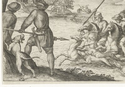 Geyik avı ile nehir manzarası Av sahneleri (dizi adı) Icones Venantum Species Varias Representantes (dizi başlığı) by Egbert Jansz.
