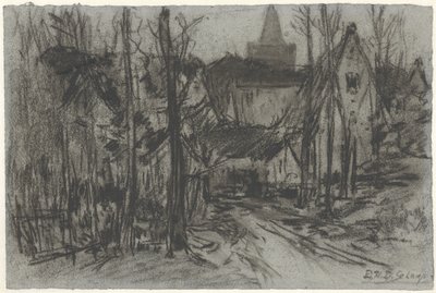 Ağaçların arasından bir köy manzarası by Egbert Rubertus Derk Schaap