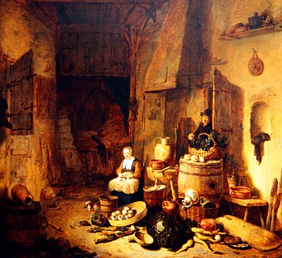 bir hizmetçi ile bir mutfak iç by Egbert van der Poel