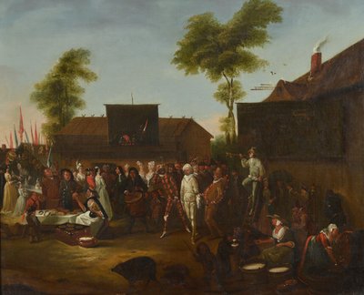 Commedia dellArte figürleriyle bir köy karnavalı by Egbert van the Elder Heemskerck