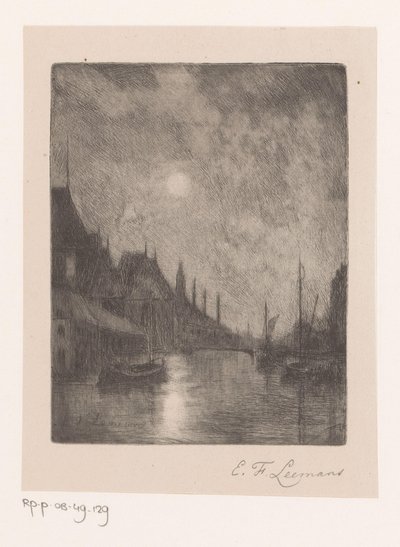 Geceleri bir şehirde nehir manzarası by Egide François Leemans (signed by artist)