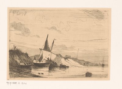 Blankenberge kum tepelerinde balıkçı teknesi by Egidius Linnig