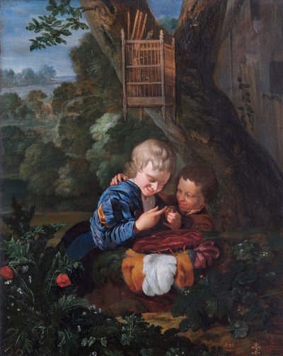 Boys With Trapped Bird (meşe panel üzerine yağlı boya) by Eglon Hendrick van der Neer