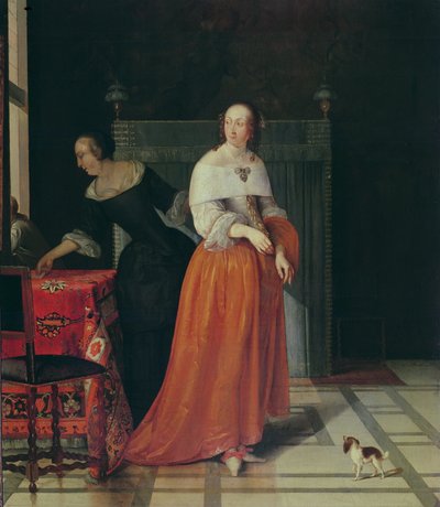 Bir Bayan ve Hizmetçisiyle İç Mekan by Eglon van der Neer