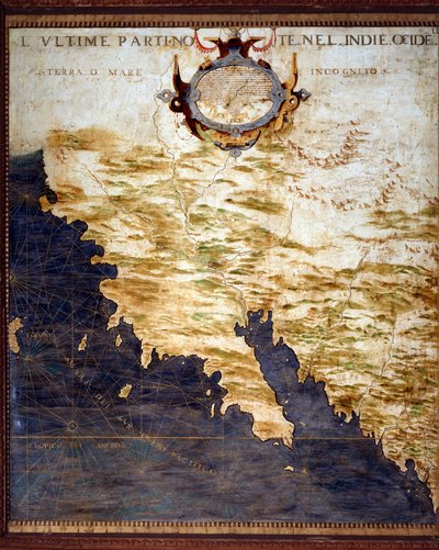 Batı Hint Adaları Sınırı ve Bilinmeyen Topraklar Haritası Egnazio Danti (1536-1586) matematikçi, kozmograf ve İtalyan mimar tarafından yapılmıştır. 1567 civarında. Floransa, Palazzo Vecchio, Sala del Mappamondo by Egnazio Danti