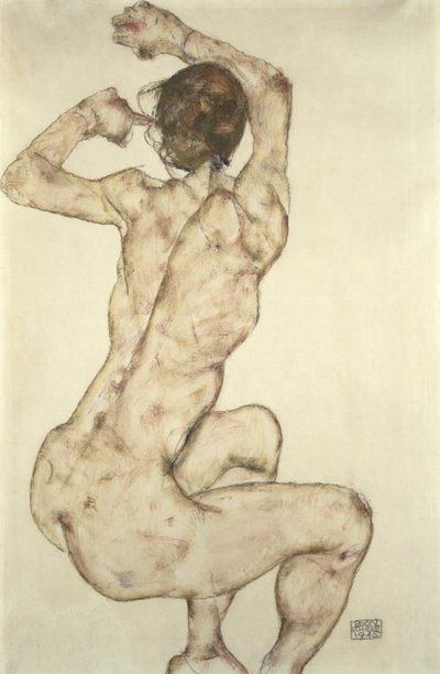 Çömelmiş Bir Çıplak, 1915 by Egon Schiele