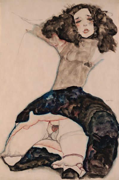 Etek Kalkmış Siyah Saçlı Kız, 1911 by Egon Schiele