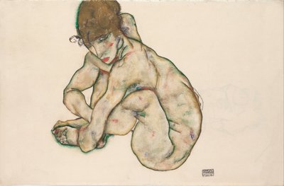 Çömelmiş Çıplak Kız, 1914 by Egon Schiele