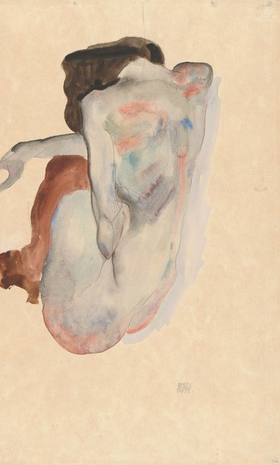Çömelmiş Çıplak Ayakkabı ve Siyah Çorap, Arkadan Görünüm, 1912. by Egon Schiele