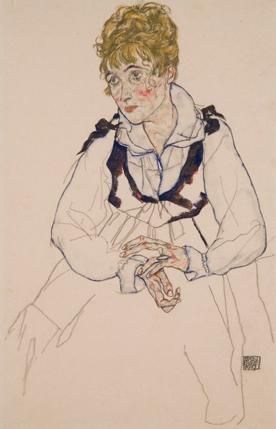 Sanatçının karısı, oturmuş by Egon Schiele