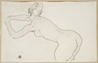 Çıplak Diz Çöken ve Sola Öne Eğilmiş Kadın, 1918 by Egon Schiele