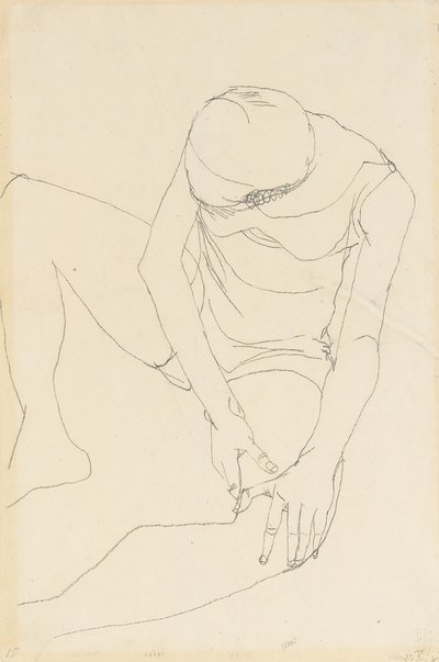 Kadın çıplak öne eğildi, iki eli sol uylukta, 1913 by Egon Schiele