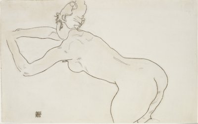 Kadın çıplak diz çökmüş ve sola doğru eğilmiş, 1918 by Egon Schiele