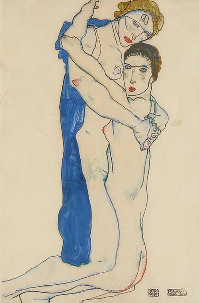 Kız arkadaş, pembe-mavi. 1913 by Egon Schiele