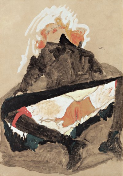 Siyah Elbiseli, Bacaklarını Açmış Kız, 1910 by Egon Schiele