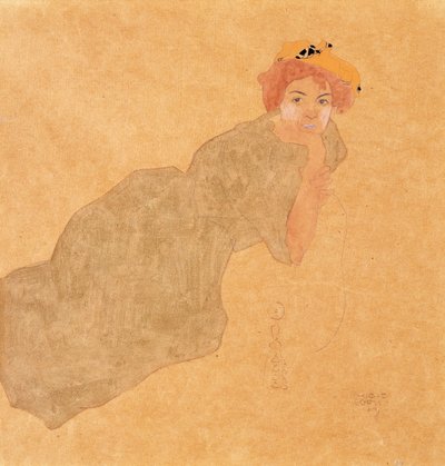 Zeytin Rengi Elbiseli, Kolları Dövülmüş Kız; Kolları Kalkmış Zeytin Elbiseli Kadın by Egon Schiele