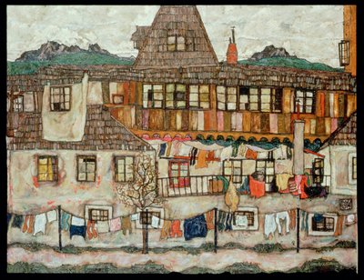 Çamaşır kurutulan ev (tuval üzerine resim) by Egon Schiele