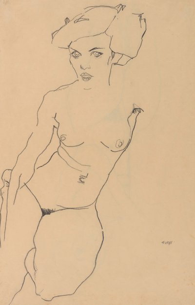 diz çökmüş kadın çıplak by Egon Schiele