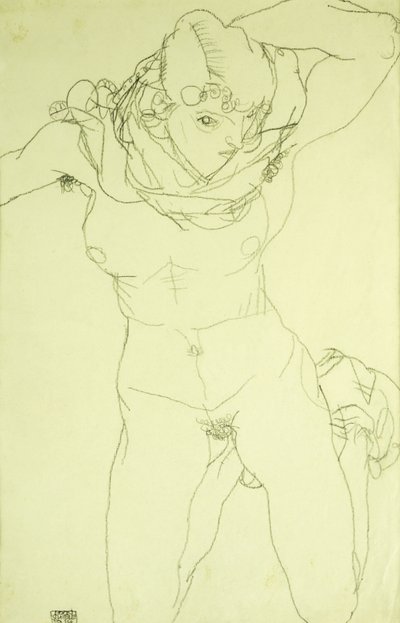 Önden Diz Çökmüş Çıplak; Önden Diz Çökmüş Çıplak, 1914 by Egon Schiele