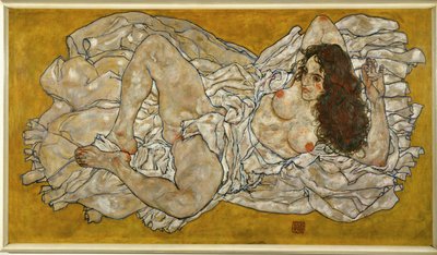 Liegende Frau. Uzanmış kadın (tuval üzerine yağlıboya) by Egon Schiele